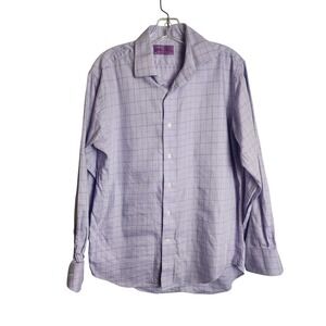 Lorenzo Uomo Mens Trim Fit Dress Shirt 15.5 32/33 Purple Windowpane Cotton L/S